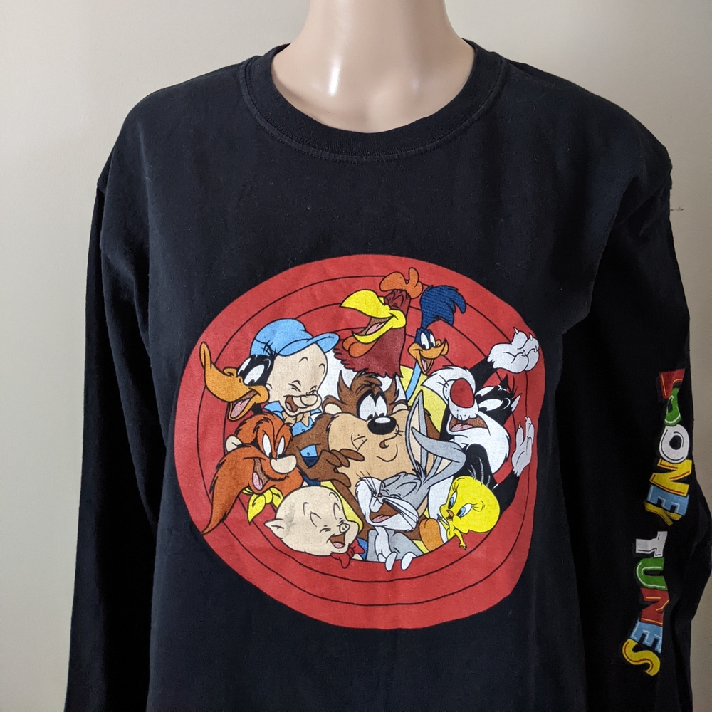 Warner Bros. Black Looney Tunes Family Long Sleeve Tee, Men's Medium
